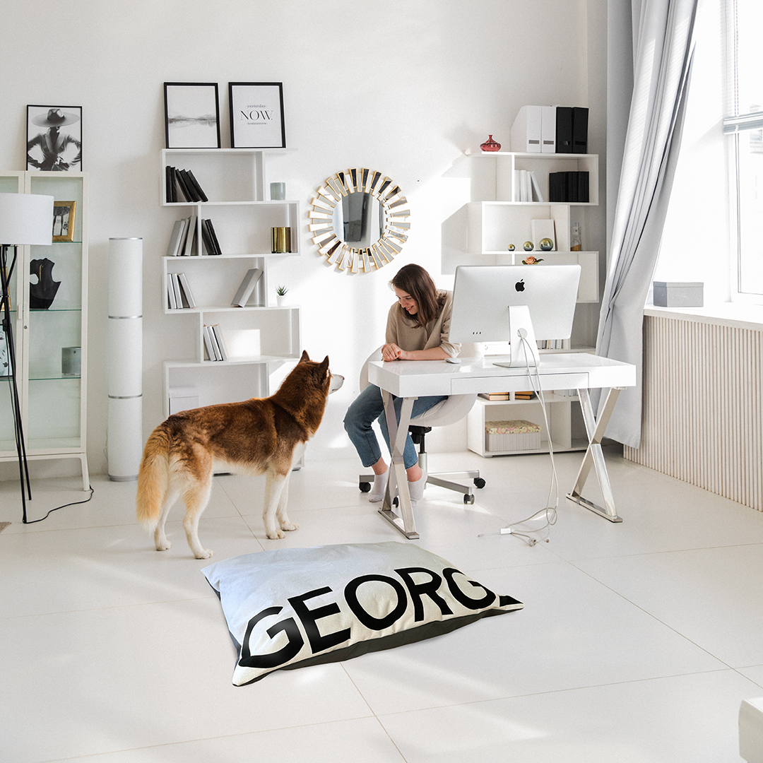 Personalized Canvas Dog Bed, Double-Sided (Natural/Grey)
