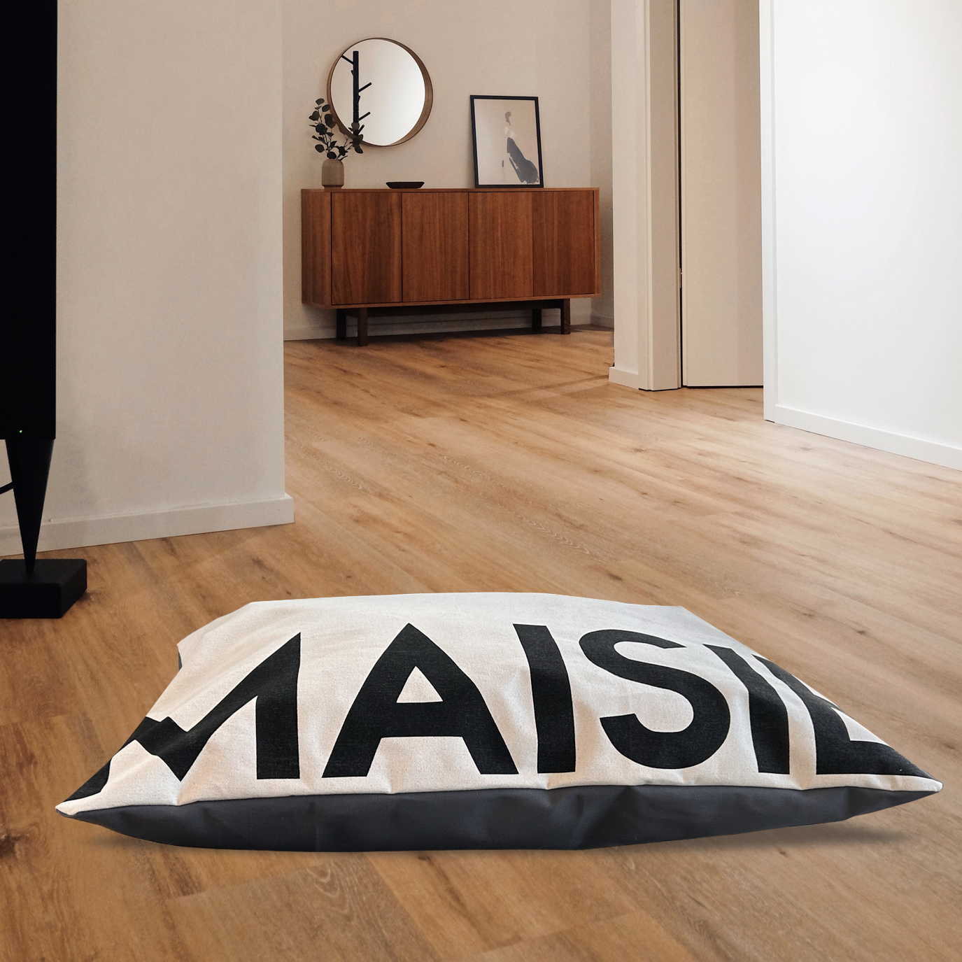 Personalized Canvas Dog Bed, Double-Sided (Natural/Grey)
